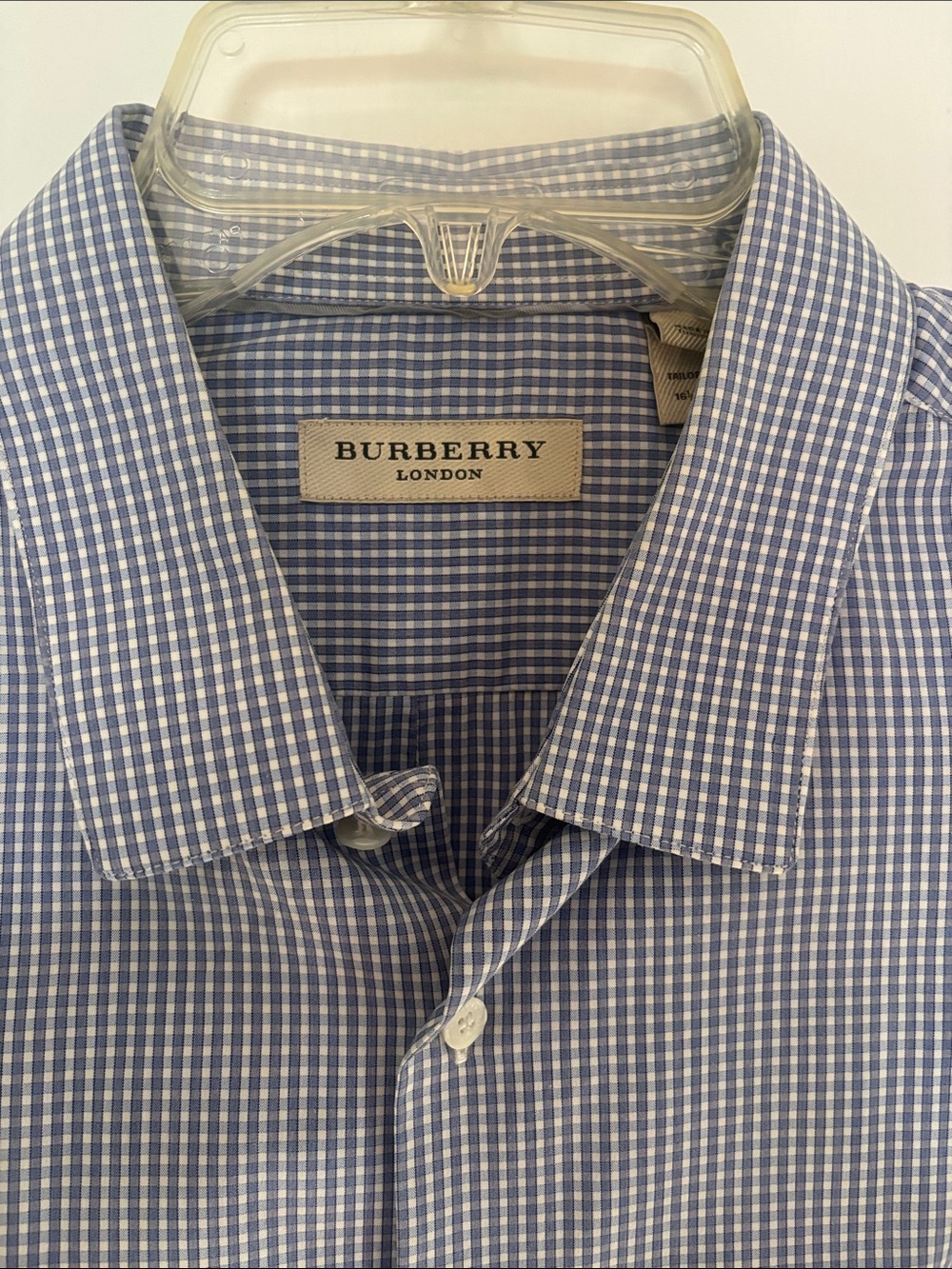 Burberry Blue and White Gingham Dress Shirt
